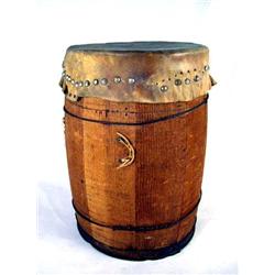 A BARREL DRUM The head inscribed in red ink, "John T. Robean (?)" stains and imperfections to surfac
