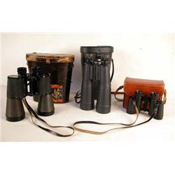 A GROUP OF THREE CASED BINOCULARS Together with a pair of Kalimap field glasses by the Zeika Optical