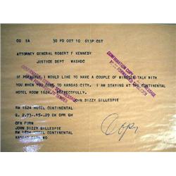 A COPY OF A TELEGRAM FROM DIZZY GILLESPIE TO ATTORNEY GENERAL ROBERT F. KENNEDY Dated October 10