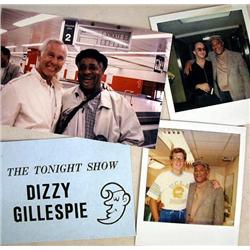 A BLUE CARD WITH BLACK PRINT "THE TONIGHT SHOW DIZZY GILLESPIE" Together with photographs of Dizzy G