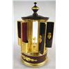 Image 2 : A NEOCLASSICAL STYLE BURGUNDY AND GILT DECORATED MUSIC BOX Gilt decorated finial above doors opening