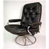 Image 2 : A CONTEMPORARY NORWEGIAN BROWN LEATHER AND TUBULAR METAL TUFTED BACK SEAT SWIVEL ARMCHAIR With match