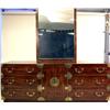 Image 1 : AN ORIENTAL DESIGN WOOD BEDROOM SET Comprising, a long chest of drawers, attached rectangular vertic