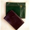 Image 1 : A BROWN LEATHER CARD HOLDER EMBOSSED IN GOLD ON INSIDE LEFT CORNER, "DIZZY" Together with a green le