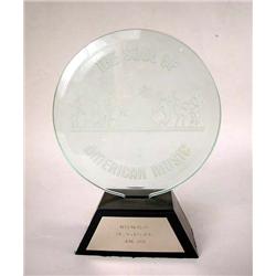 THE SOUL OF AMERICAN MUSIC AWARD Etched glass with figures of musicians and people dancing, and blac