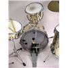 Image 3 : A REMO WEATHER KING AMBASSADOR BATTER USA DRUM AND CYMBALS SET In chrome and brass, four drums, and 