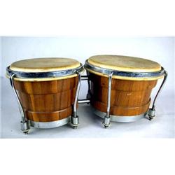 A VALJE JACK COSTANZO MODEL DOUBLE DRUM IN WOOD CASE wear and imperfections to surface, 7"h x 16"l