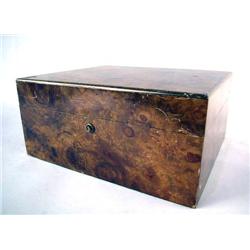 AN ALFRED DUNHILL BURL WOOD HUMIDOR WITH COPPER LINING Patent #2052826, 12" x 10" x 6
