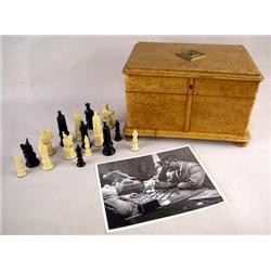 A BURL-WOOD CHESS, CHECKER, AND GAME SET Probably English, losses. together with a black and white p