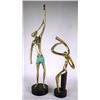 Image 1 : TWO STYLIZED BRASS FIGURAL SCULPTURES OF MUSICIANS Each on a wood base, some pitting and imperfectio