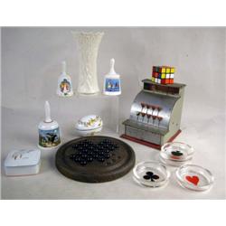 A JUNIOR MERCHANT KAMKAP INC, NEW YORK, NY TIN TOY CASH REGISTER Together with a Lennox vase, porcel