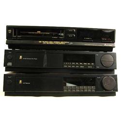 A MITSUBISHI VCR/AR CD PLAYER AND RECEIVER Together with a pair of tower speakers