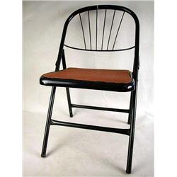 FOUR BLACK TUBULAR METAL FOLDING CHAIRS Together with four folding chairs and a pair of wood and bla