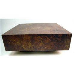 AN HPL SQUARE COFFEE TABLE Poor condition, 15"h x 36"w x 36"d, together with a large Persian style c