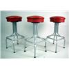 Image 1 : SIX TUBULAR METAL BAR STOOLS WITH ROUND RED FAUX LEATHER SEATS Wear throughout, 31 1/2"h x 14"d