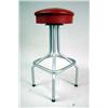 Image 2 : SIX TUBULAR METAL BAR STOOLS WITH ROUND RED FAUX LEATHER SEATS Wear throughout, 31 1/2"h x 14"d