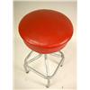 Image 3 : SIX TUBULAR METAL BAR STOOLS WITH ROUND RED FAUX LEATHER SEATS Wear throughout, 31 1/2"h x 14"d