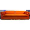 Image 1 : A CUSTOM MADE TANGERINE COLOR UPHOLSTERED SOFA Worn condition, 8'4"l