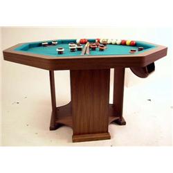 A MODERN GAMES TABLE With a simulated wood base and removable top opening to a green felt game surfa