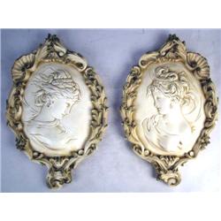 A PAIR OF PLASTER RELIEF WOMEN Together with five assorted figural groups