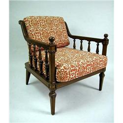 AN UPHOLSTERED WOOD ARMCHAIR Wear, 27 1/2"h x 26 1/2"w x 25"d