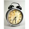 Image 1 : A BLACK AND SILVER BIG BELL GIANT ALARM CLOCK Cracks to handle, wear, 17 1/2"h x 13 3/4"w x 5 1/2"d