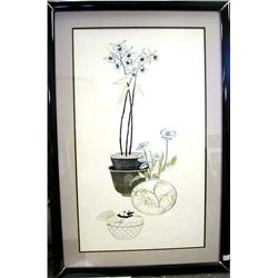 A POLYCHROME PRINT Depicting ceramic vessels and 