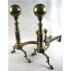A PAIR OF COLONIAL REVIVAL LARGE BRASS ANDIRONS 22 1/2"h x 12"w x 24"d