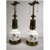 Image 1 : A PAIR OF WHITE PORCELAIN AND GILT METAL MOUNTED LAMPS Electrified, some wear, 33 1/2"h