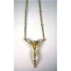 A 14K YELLOW GOLD LINK NECKLACE WITH SUSPENDED JESUS A 14K YELLOW GOLD LINK NECKLACE WITH SUSPENDED 