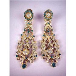 A PAIR OF 14K YELLOW GOLD, DIAMOND, AND EMERALD E