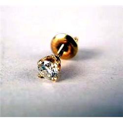 A 14K YELLOW GOLD STUD EARRING With a round brilliant cut diamond, weighing apx. 0.17 carat, clarity