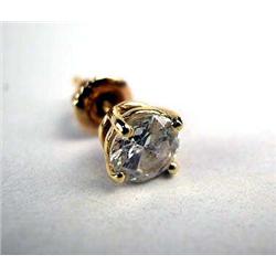 A 14K YELLOW GOLD DIAMOND STUD EARRING WITH SCREW BACK With one round brilliant cut diamond, weighin