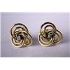 Image 1 : A PAIR OF 14K YELLOW GOLD AND DIAMOND EARRINGS Comprising three interlocking circles, each set with 