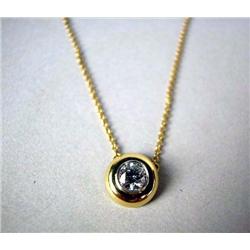 AN 18K YELLOW GOLD AND ROUND BEZEL-SET DIAMOND PENDANT WITH CABLE LINK CHAIN Stamped "T&CO", with a 