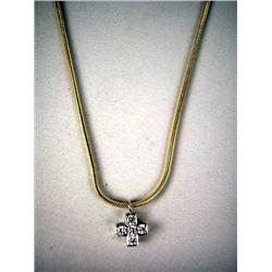 A SNAKE CHAIN WITH A SMALL PLATINUM CROSS Stamped "T&Co. PT900", the cross is set with five full cut