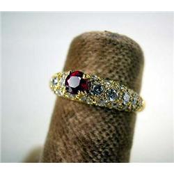 AN 18K YELLOW GOLD FRENCH DIAMOND AND RUBY RING S