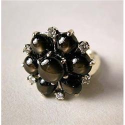 A 14K WHITE GOLD, BLACK STAR SAPPHIRE, AND DIAMON