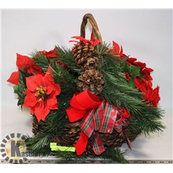 LARGE FAUX POINSETTIA PLANT IN BASKET