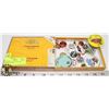 Image 1 : CIGAR BOX FILLED WITH PINS, STAMPS, COIN ETC