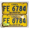 Image 1 : PAIR OF 1961 ALBERTA LICENSE PLATES