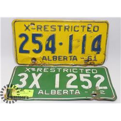 1961 & 1962 ALBERTA LICENSE PLATES