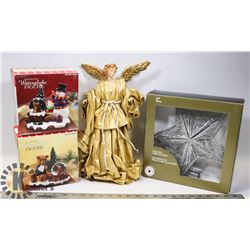 NEW BOXED TREE TOPPER LIGHT WITH 2 SNOW GLOBES &