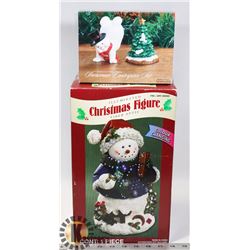 ILLUMINATED CHRISTMAS SNOW MAN + PORCELAIN