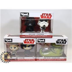 LOT OF 3 VYNL STAR WARS REY, DARTH VADOR, JABBA