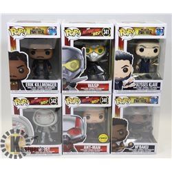 LOT OF 6 FUNKO POP MARVEL ANT MAN, BLACK PANTHER