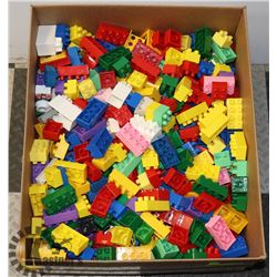 LARGE BOX OF LEGO AND MEGA BLOCKS.
