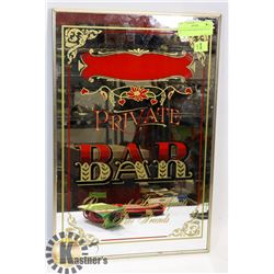 PRIVATE BAR MIRROR SIGN 18” BY 12”