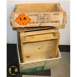 THREE WOODEN AMMO BOXES.
