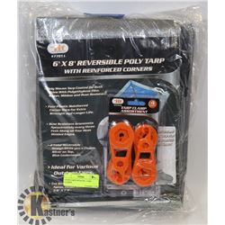 3 NEW TARPS WITH 4PC. TARP CLAMPS